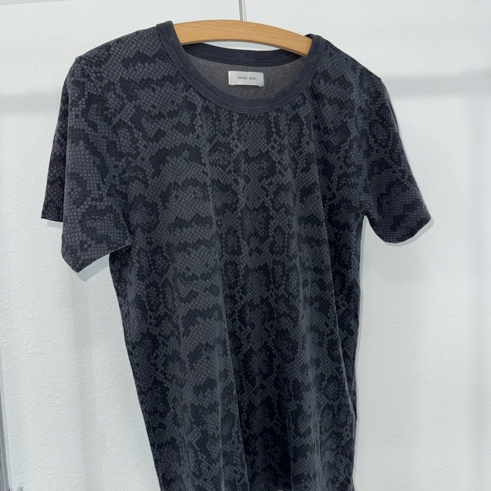 Anine Bing Black Snake Print Short Sleeve Tee